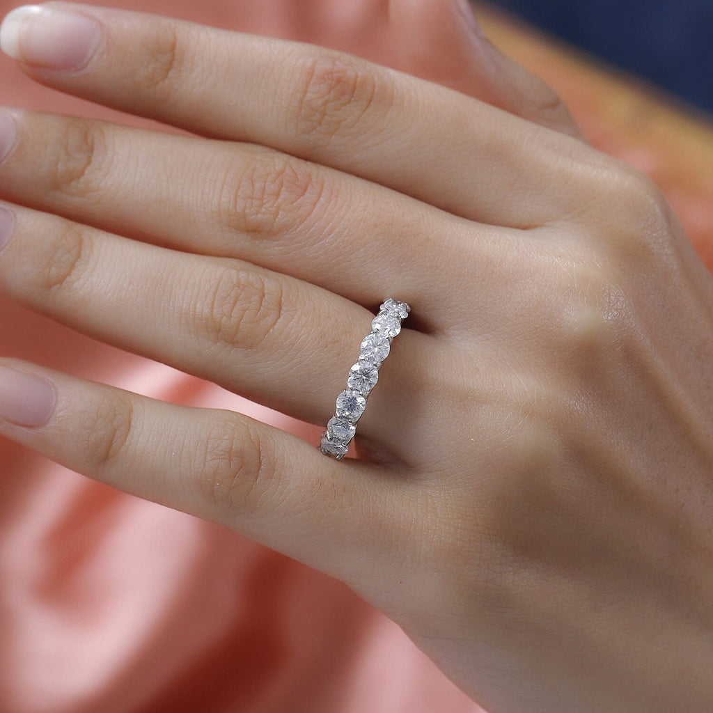 Moissanite Eternity Band Ring in Platinum Overlay Sterling Silver 4.03 Ct.