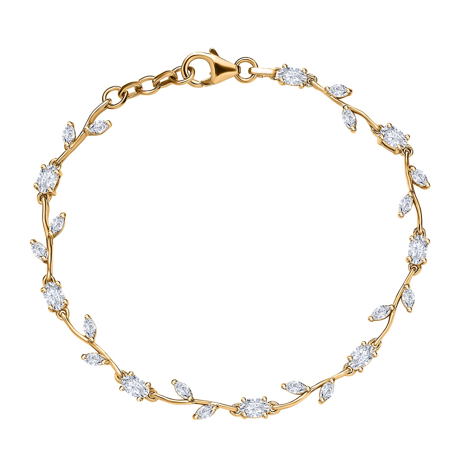 Moissanite Leafy Vine Bracelet With Lobster Clasp (Size - 7.5) in 18K Vermeil Yellow Gold Plated Sterling Silver 7853096 0
