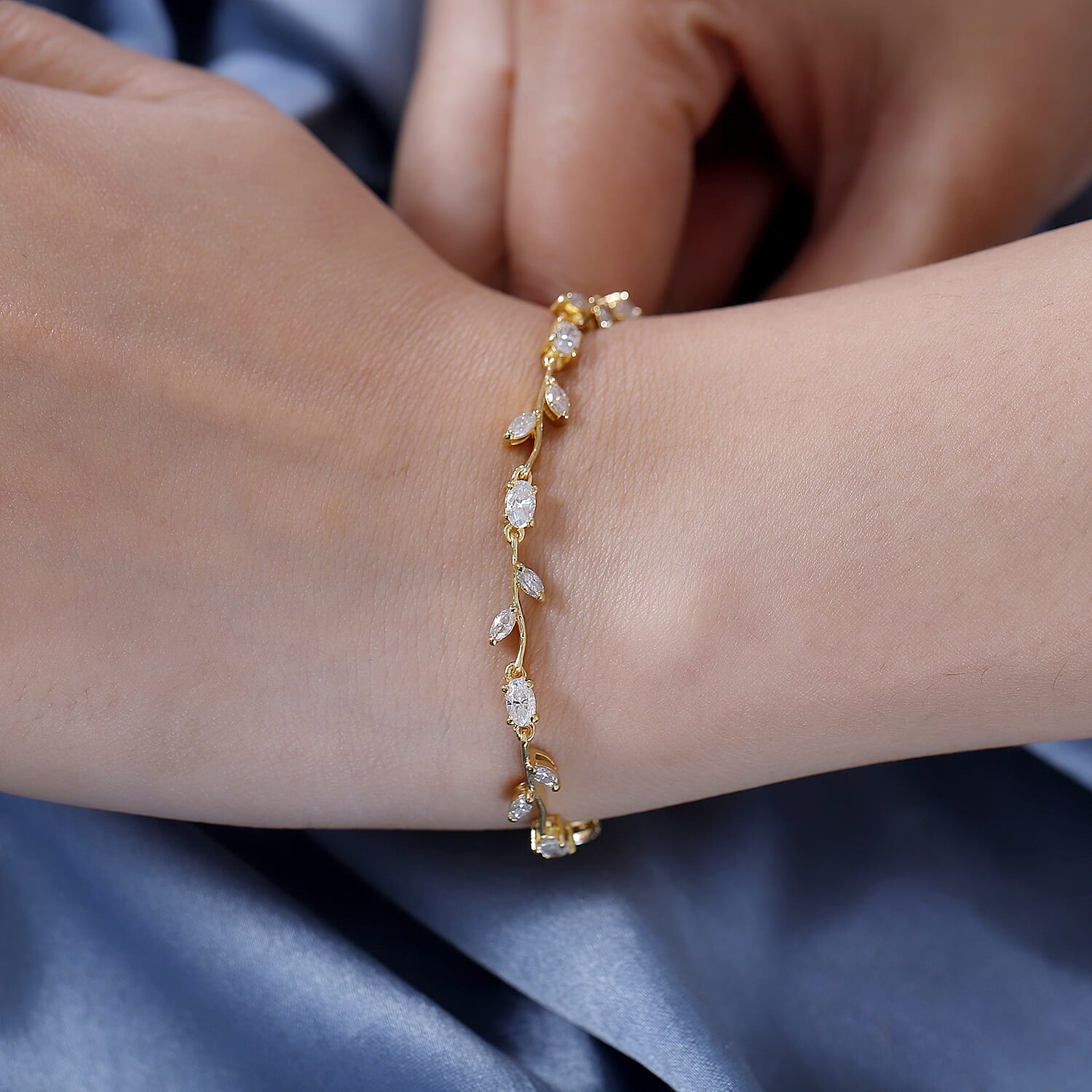Moissanite Leafy Vine Bracelet With Lobster Clasp (Size - 7.5) in 18K Vermeil Yellow Gold Plated Sterling Silver 7853096 3