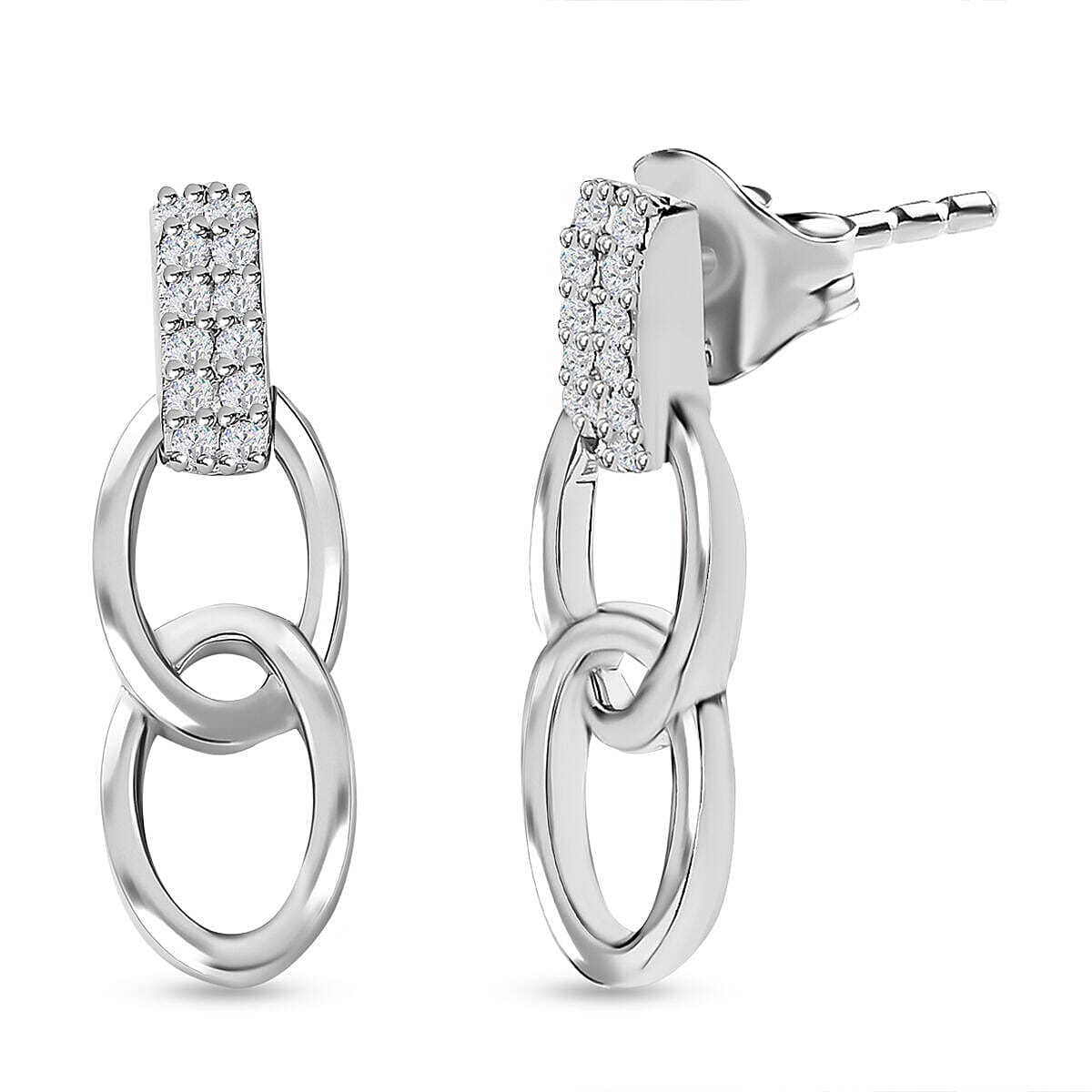 Moissanite Earrings (with Push Back) in Platinum Overlay Sterling Silver 7461250 0