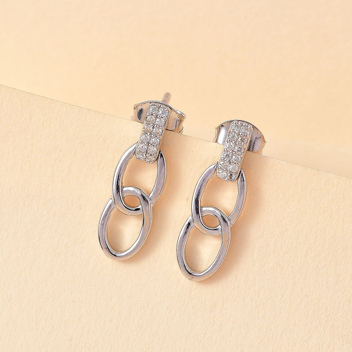 Moissanite Earrings (with Push Back) in Platinum Overlay Sterling Silver 7461250 2