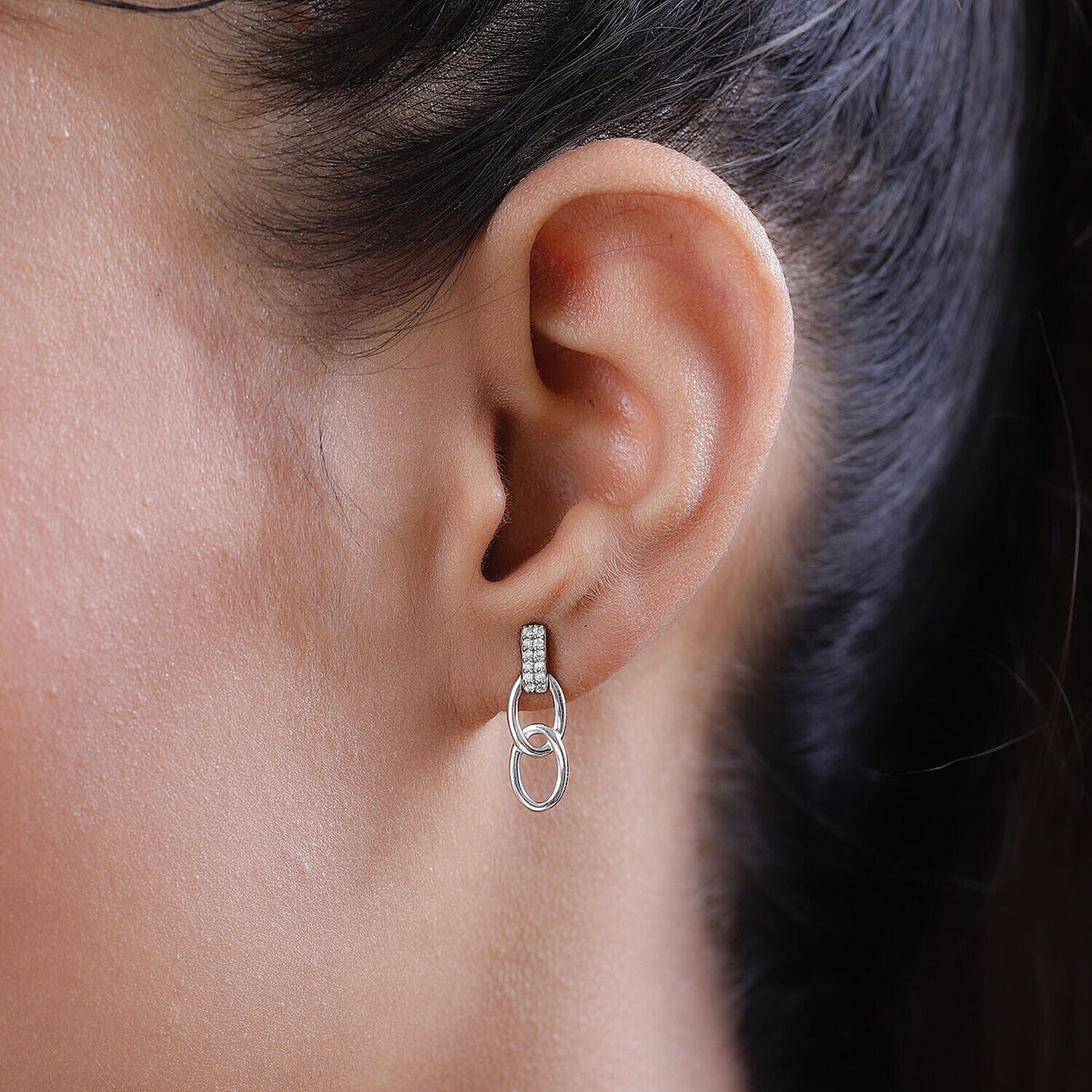 Moissanite Earrings (with Push Back) in Platinum Overlay Sterling Silver 7461250 3