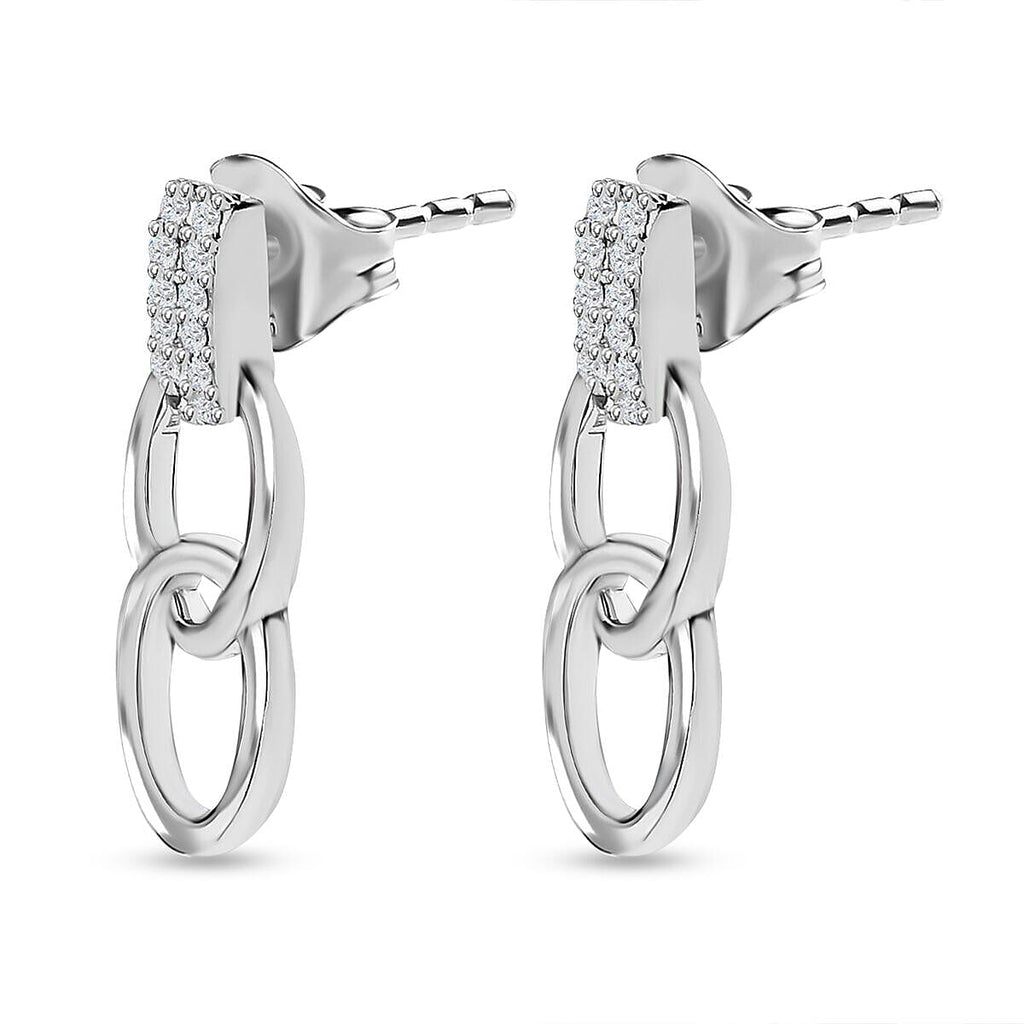 Moissanite Earrings (with Push Back) in Platinum Overlay Sterling Silver