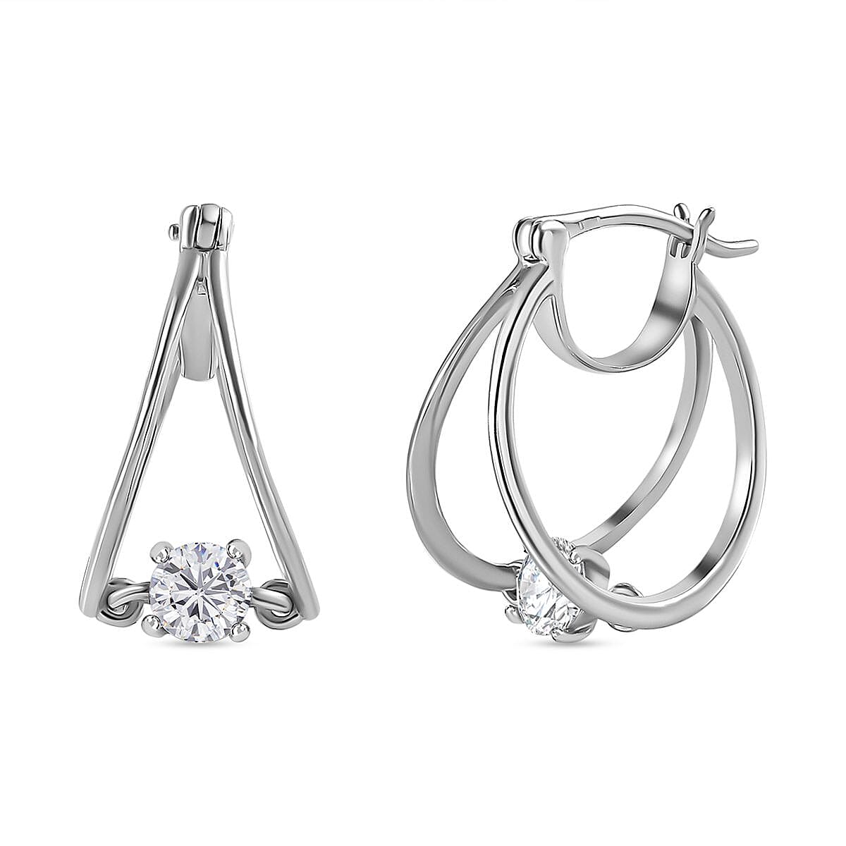 Moissanite Solitaire Hoop Earrings in Platinum Overlay Sterling Silver 7712188 0