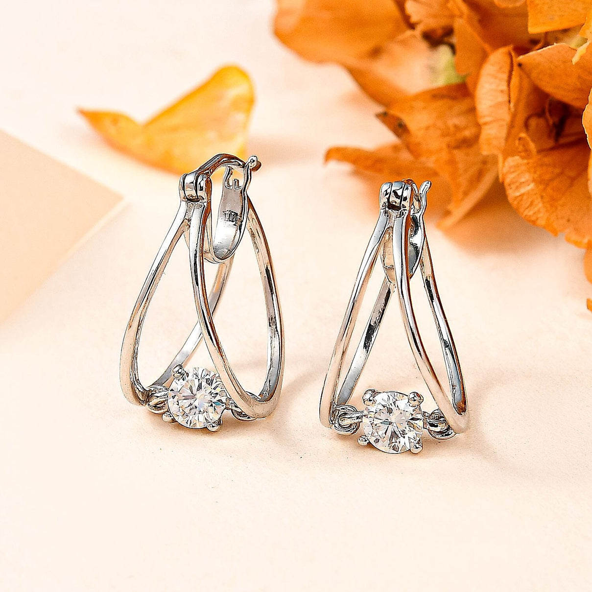Moissanite Solitaire Hoop Earrings in Platinum Overlay Sterling Silver 7712188 1