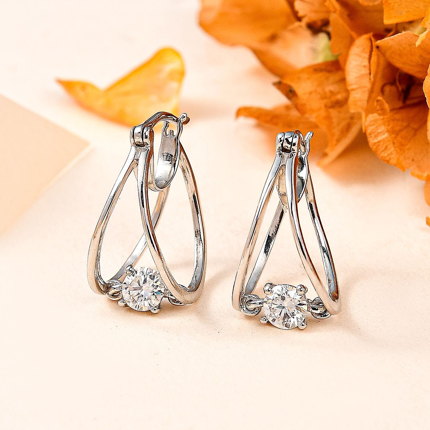 Moissanite Solitaire Hoop Earrings in Platinum Overlay Sterling Silver 7712188 1