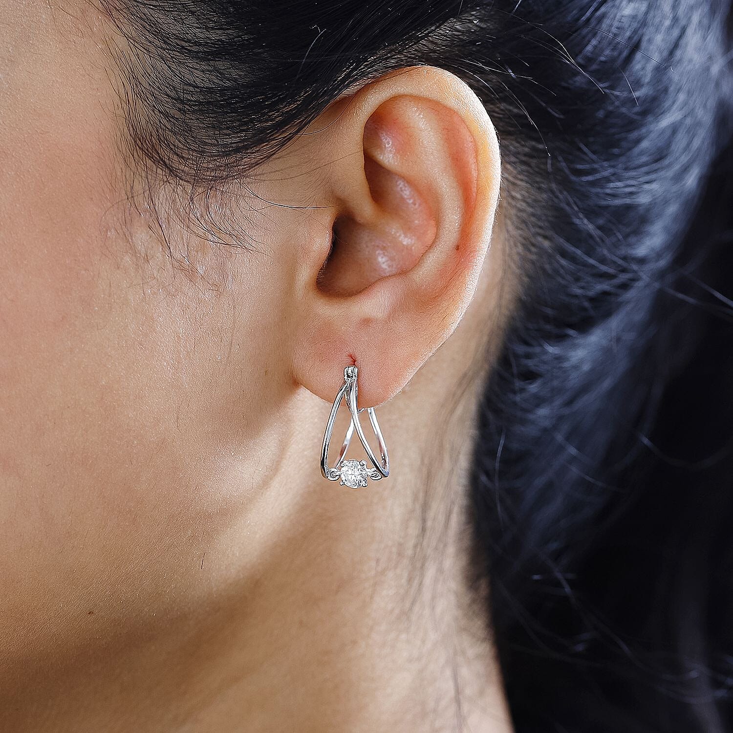 Moissanite Solitaire Hoop Earrings in Platinum Overlay Sterling Silver 7712188 2