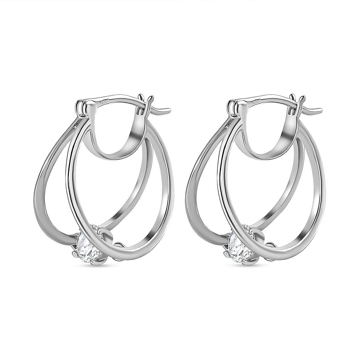 Moissanite Solitaire Hoop Earrings in Platinum Overlay Sterling Silver 7712188 3