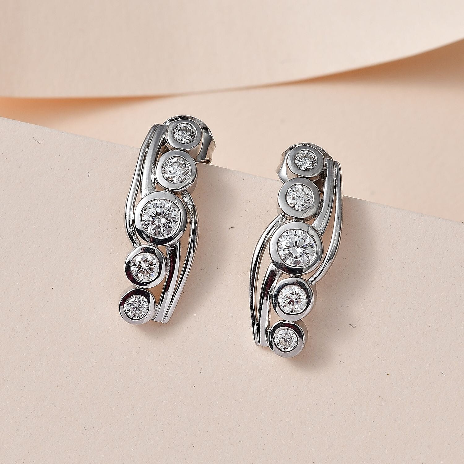 Moissanite Earrings in Platinum Overlay Sterling Silver 1.24 Ct. 7668952 2