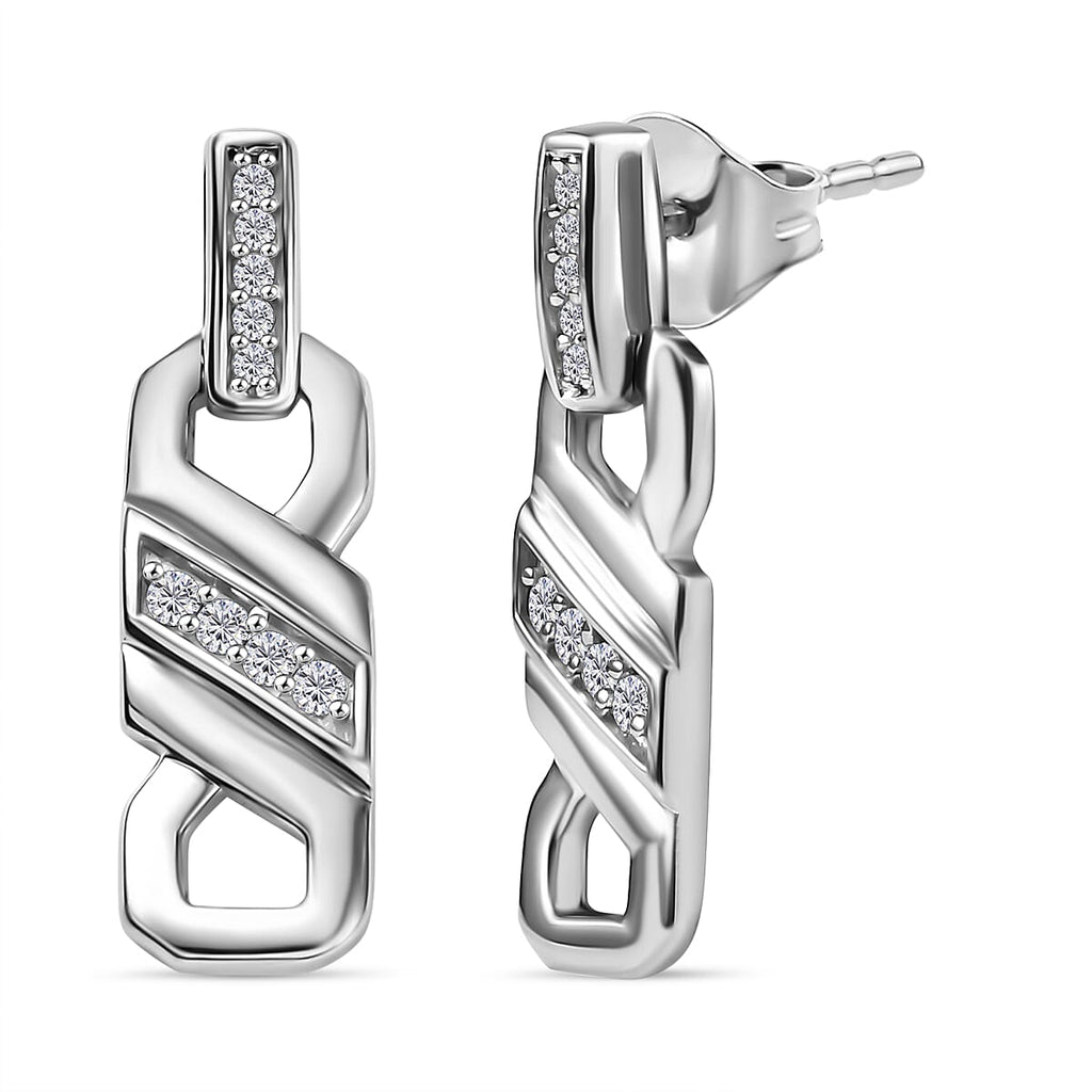 Moissanite Earring with Push Back in Rhodium Overlay Sterling Silver