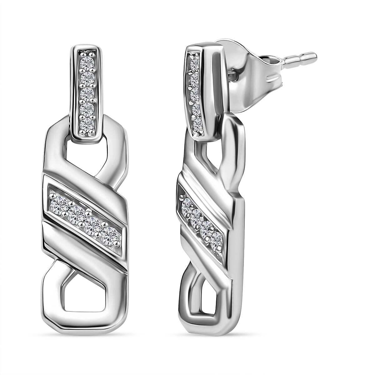 Moissanite Earring with Push Back in Rhodium Overlay Sterling Silver 8055776 0