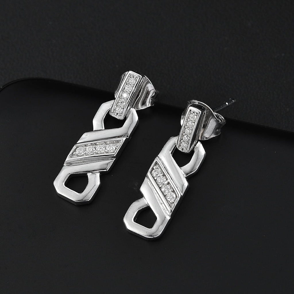 Moissanite Earring with Push Back in Rhodium Overlay Sterling Silver