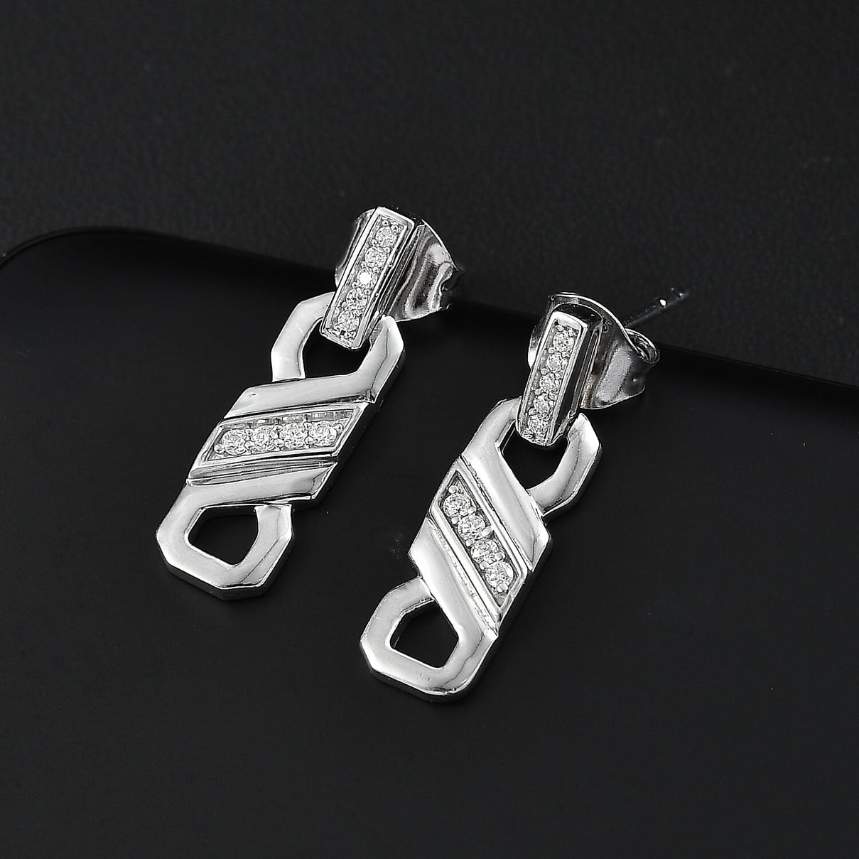 Moissanite Earring with Push Back in Rhodium Overlay Sterling Silver 8055776 2
