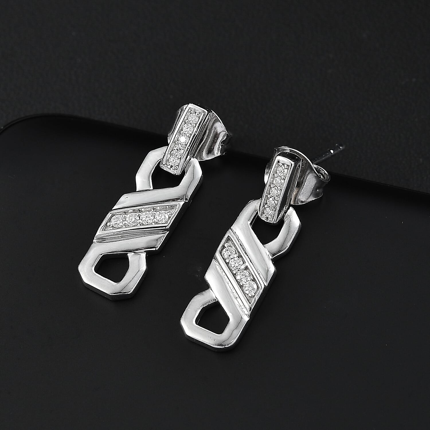 Moissanite Earring with Push Back in Rhodium Overlay Sterling Silver 8055776 2