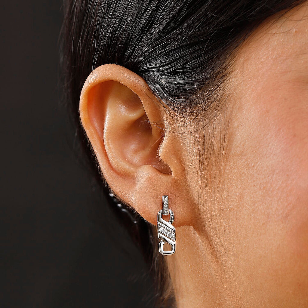 Moissanite Earring with Push Back in Rhodium Overlay Sterling Silver