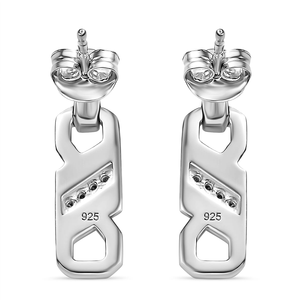 Moissanite Earring with Push Back in Rhodium Overlay Sterling Silver 8055776 5