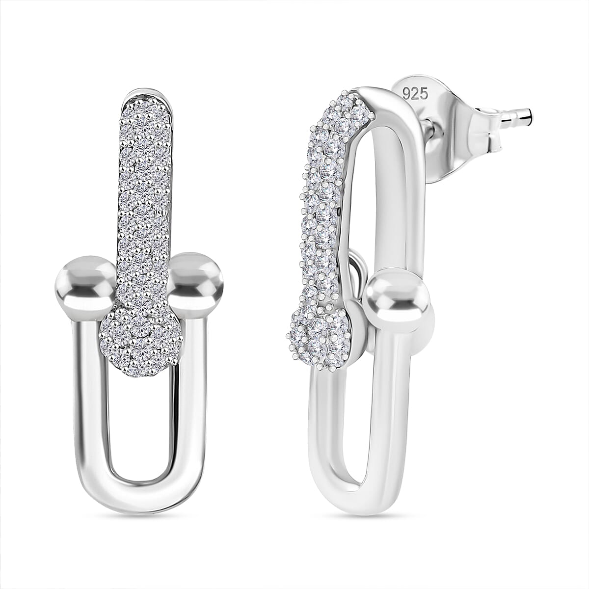 Moissanite Earring with Push Back in Rhodium Overlay Sterling Silver 8059022 0