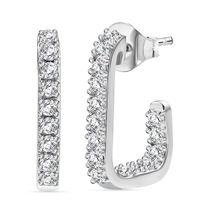 Moissanite J-Hoop Earring with Push Back in Rhodium Overlay Sterling Silver 8055777 1
