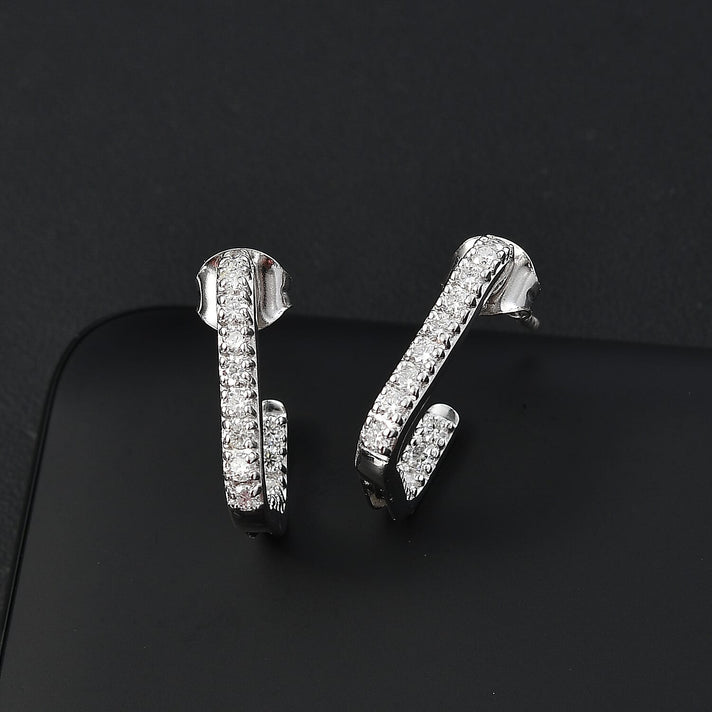 Moissanite J-Hoop Earring with Push Back in Rhodium Overlay Sterling Silver 8055777 2