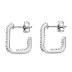 Moissanite J-Hoop Earring with Push Back in Rhodium Overlay Sterling Silver