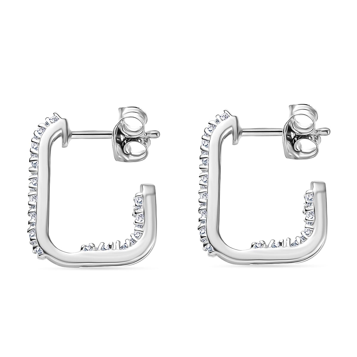 Moissanite J-Hoop Earring with Push Back in Rhodium Overlay Sterling Silver 8055777 4