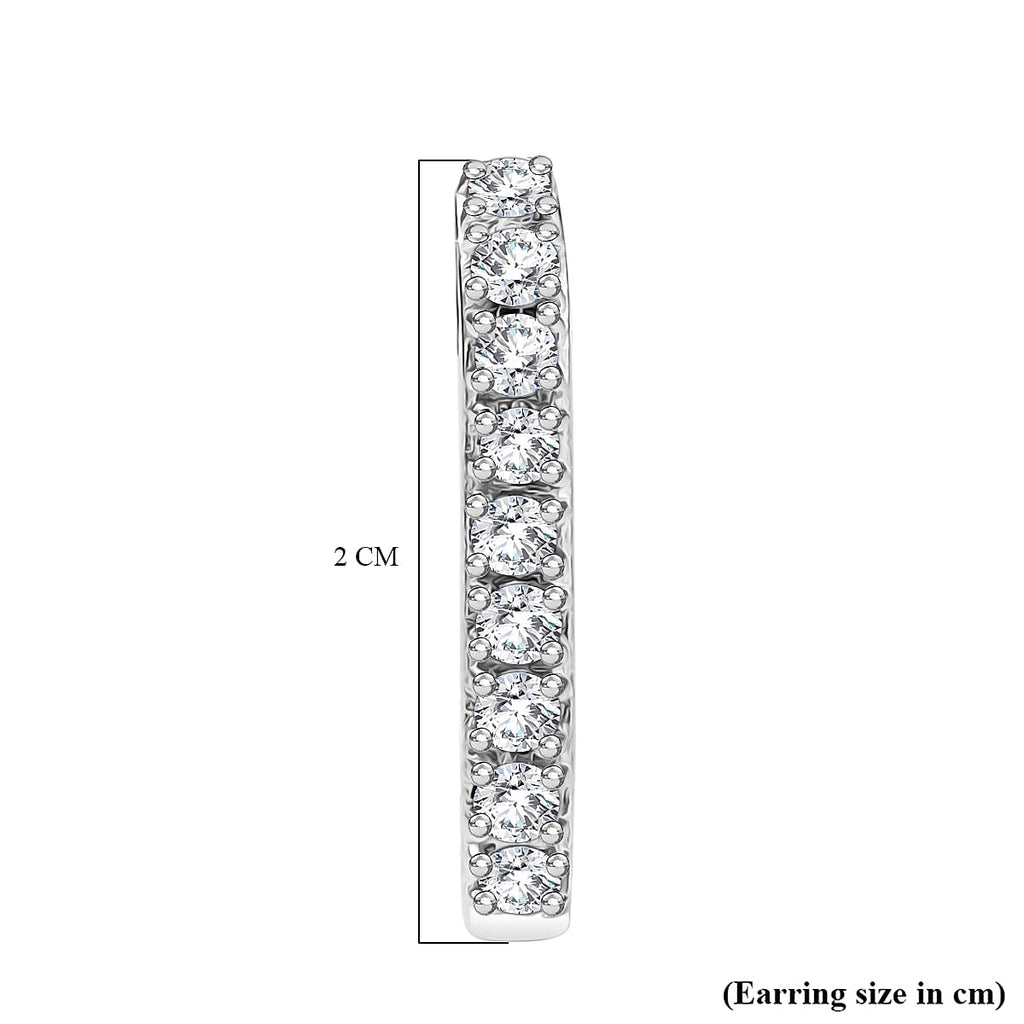 Moissanite J-Hoop Earring with Push Back in Rhodium Overlay Sterling Silver