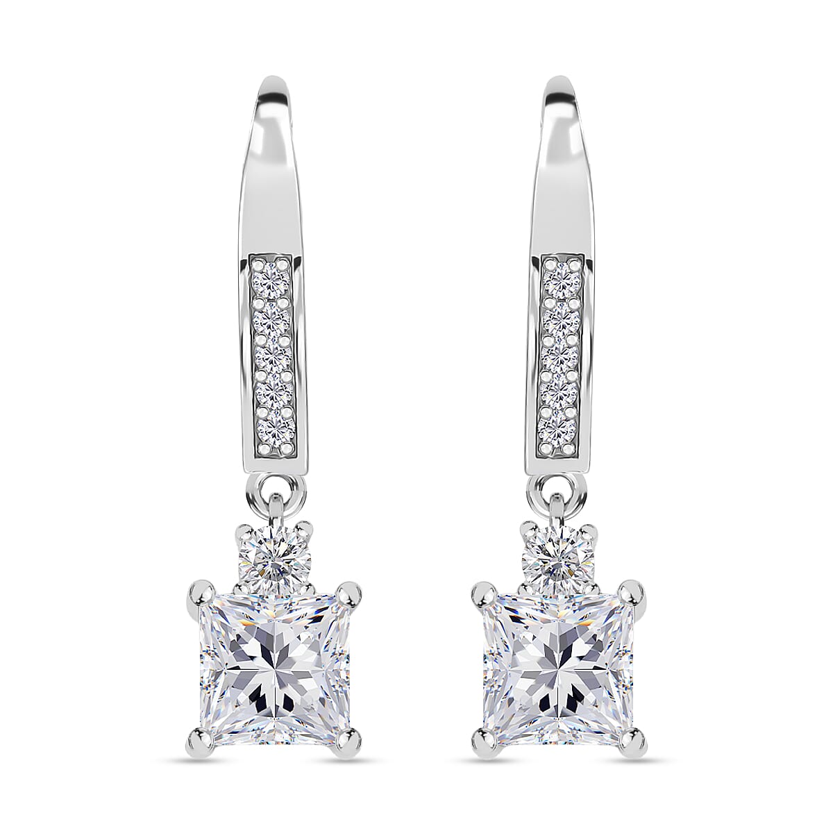 RADIANTA GRA Certified 1.80 Ct. Moissanite Dangling Earring with Hook in Rhodium Overlay Sterling Silver (D-VVS1) 8086419 0