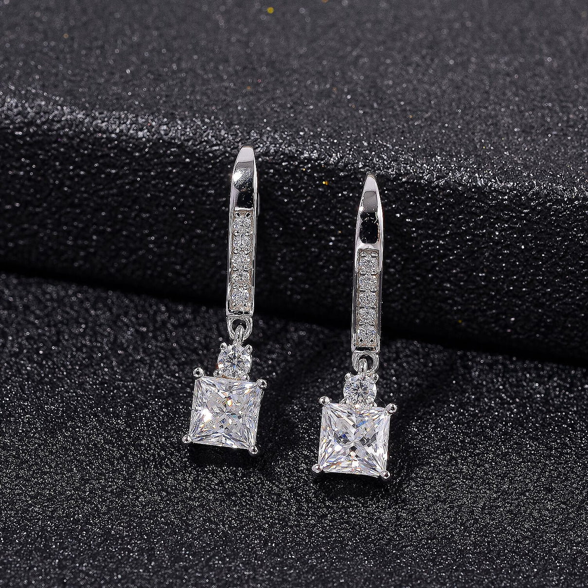 RADIANTA GRA Certified 1.80 Ct. Moissanite Dangling Earring with Hook in Rhodium Overlay Sterling Silver (D-VVS1) 8086419 2