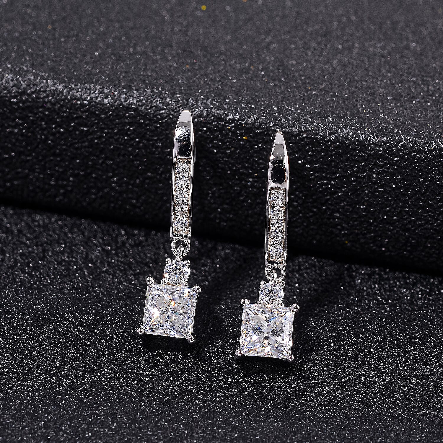 RADIANTA GRA Certified 1.80 Ct. Moissanite Dangling Earring with Hook in Rhodium Overlay Sterling Silver (D-VVS1) 8086419 2