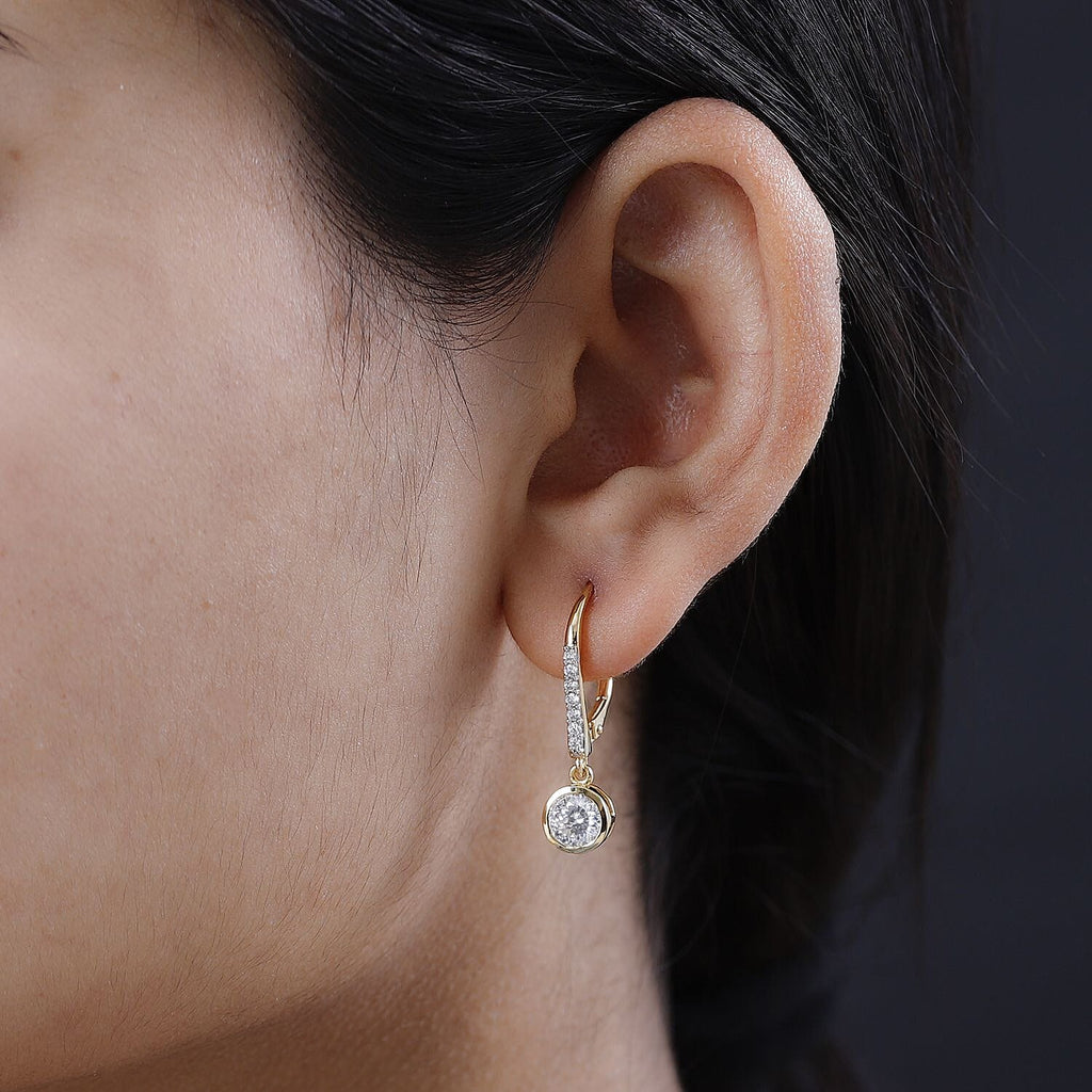D'Joy Moissanite Lever Back Earrings in 18K Vermeil Yellow Gold Plated Sterling Silver 1.80 Ct