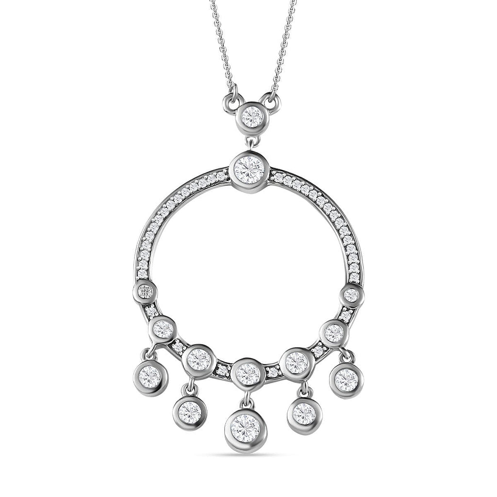 Moissanite Dangle Hoop Necklace (Size - 20) in Platinum Overlay Sterling Silver 1.96 Ct, Silver Wt 6.75 GM