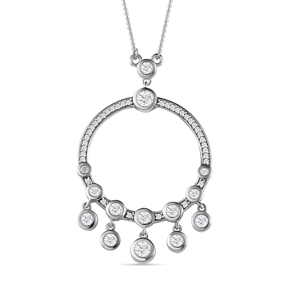 Moissanite Dangle Hoop Necklace (Size - 20) in Platinum Overlay Sterling Silver 1.96 Ct, Silver Wt 6.75 GM 7668915 0