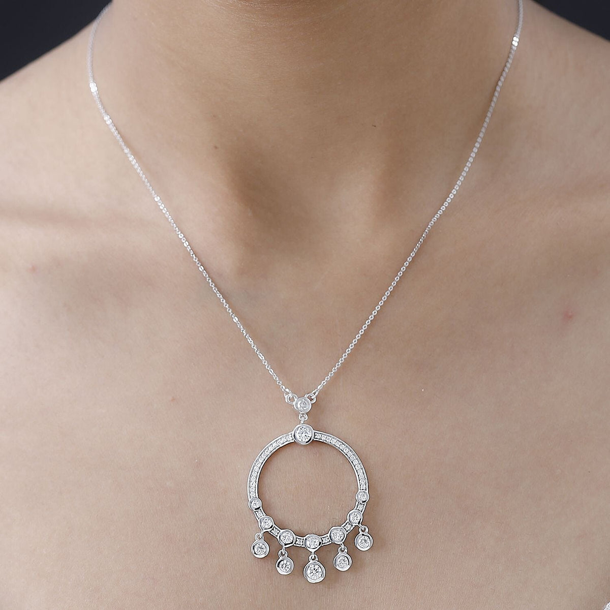 Moissanite Dangle Hoop Necklace (Size - 20) in Platinum Overlay Sterling Silver 1.96 Ct, Silver Wt 6.75 GM 7668915 2