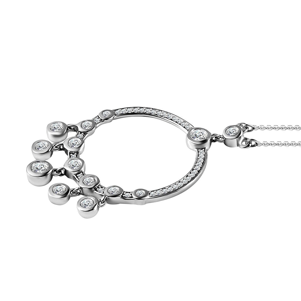 Moissanite Dangle Hoop Necklace (Size - 20) in Platinum Overlay Sterling Silver 1.96 Ct, Silver Wt 6.75 GM 7668915 4