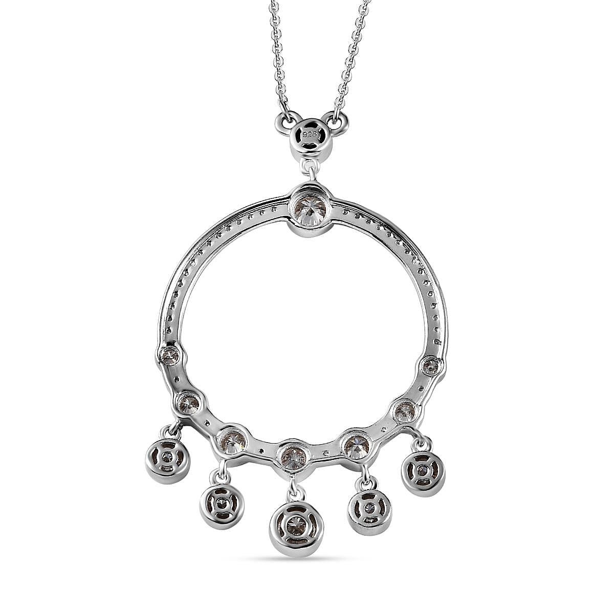 Moissanite Dangle Hoop Necklace (Size - 20) in Platinum Overlay Sterling Silver 1.96 Ct, Silver Wt 6.75 GM 7668915 5