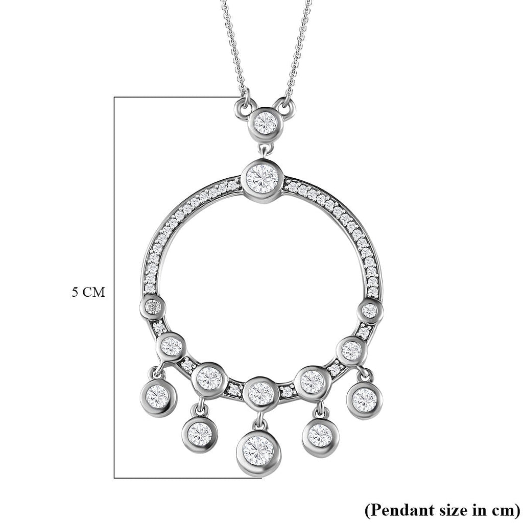 Moissanite Dangle Hoop Necklace (Size - 20) in Platinum Overlay Sterling Silver 1.96 Ct, Silver Wt 6.75 GM