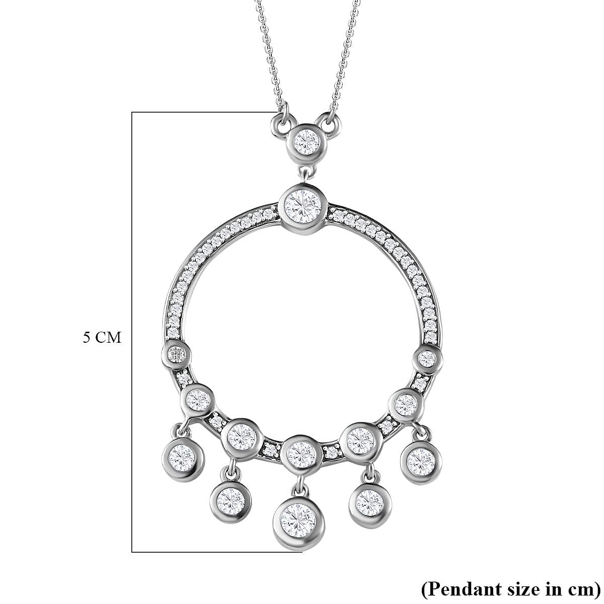 Moissanite Dangle Hoop Necklace (Size - 20) in Platinum Overlay Sterling Silver 1.96 Ct, Silver Wt 6.75 GM 7668915 6