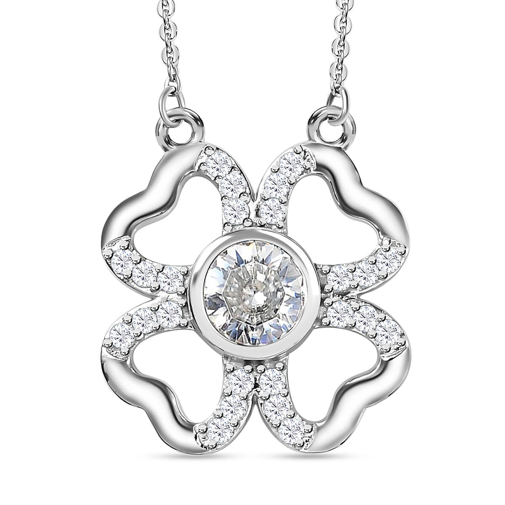 Designer Inspired - Moissanite Clover Necklace (Size - 20) in Platinum Overlay Sterling Silver