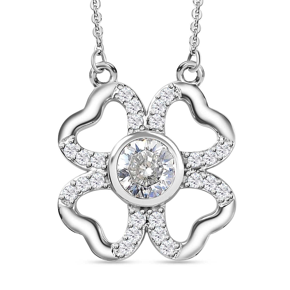 Designer Inspired - Moissanite Clover Necklace (Size - 20) in Platinum Overlay Sterling Silver 7678945 0