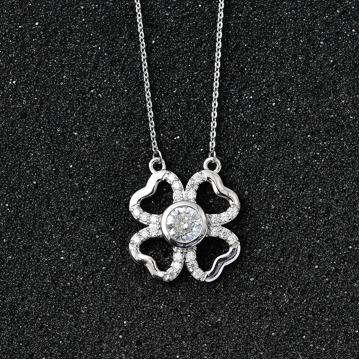 Designer Inspired - Moissanite Clover Necklace (Size - 20) in Platinum Overlay Sterling Silver 7678945 2