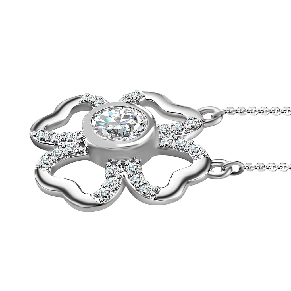 Designer Inspired - Moissanite Clover Necklace (Size - 20) in Platinum Overlay Sterling Silver