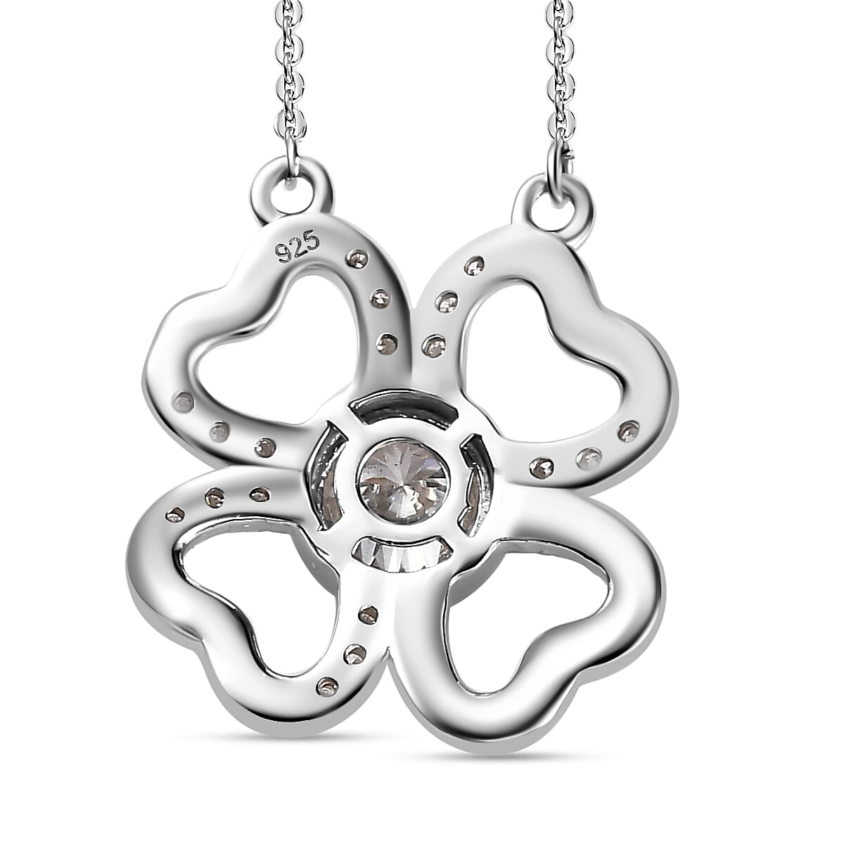 Designer Inspired - Moissanite Clover Necklace (Size - 20) in Platinum Overlay Sterling Silver 7678945 4