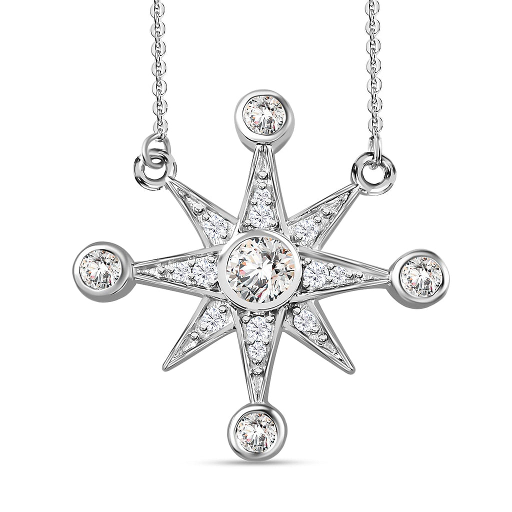 Moissanite Star Necklace (Size - 20) in Platinum Overlay Sterling Silver