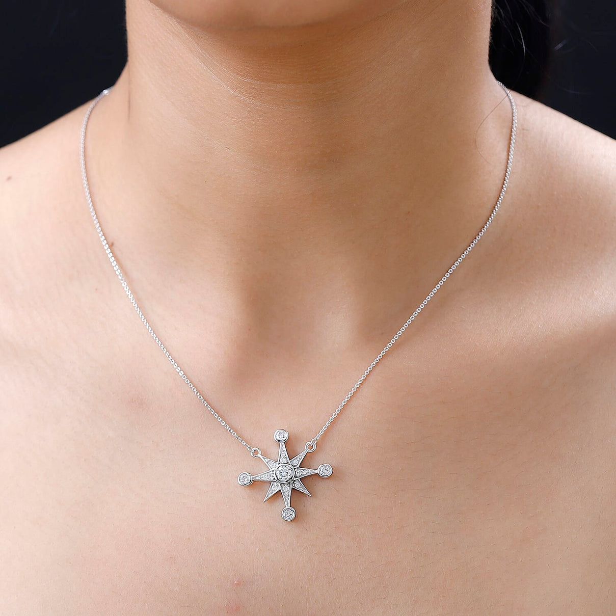 Moissanite Star Necklace (Size - 20) in Platinum Overlay Sterling Silver 7689752 2