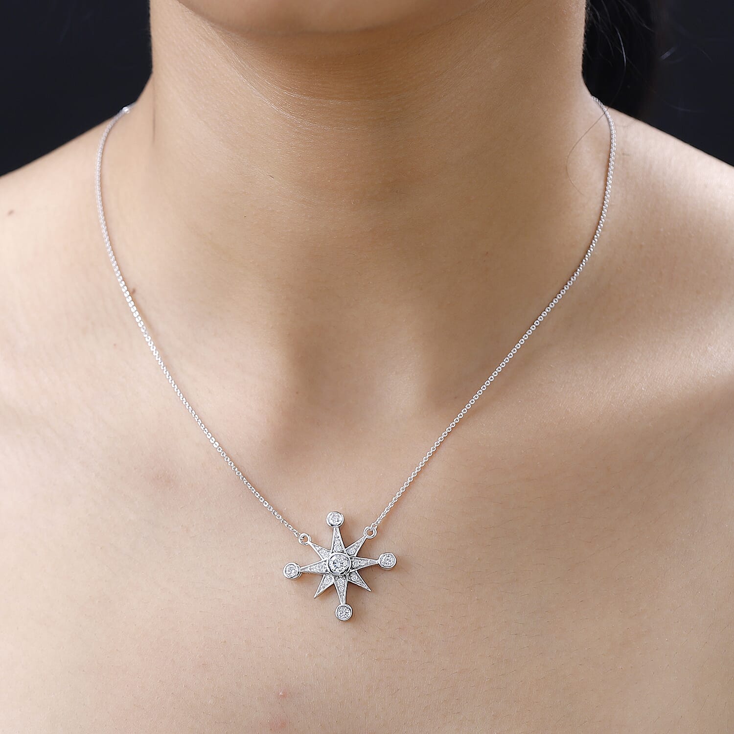 Moissanite Star Necklace (Size - 20) in Platinum Overlay Sterling Silver 7689752 2