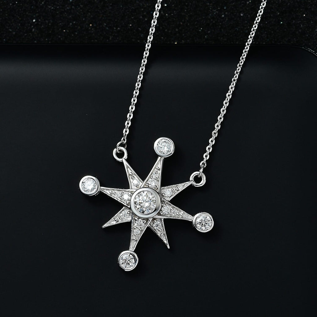 Moissanite Star Necklace (Size - 20) in Platinum Overlay Sterling Silver