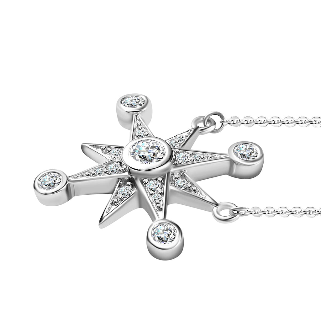 Moissanite Star Necklace (Size - 20) in Platinum Overlay Sterling Silver