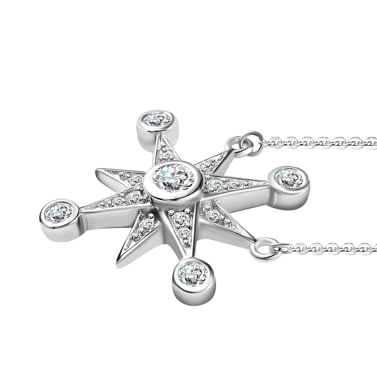 Moissanite Star Necklace (Size - 20) in Platinum Overlay Sterling Silver 7689752 4