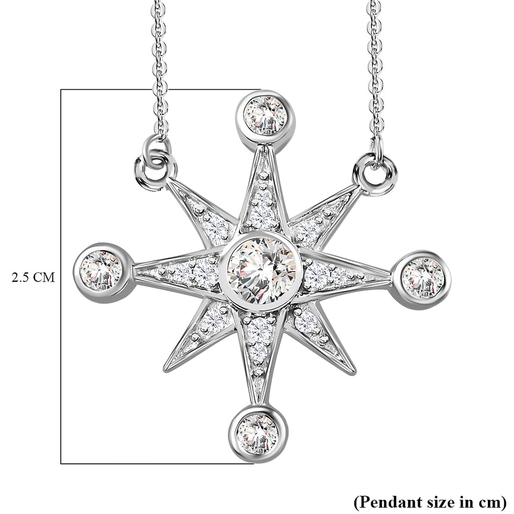 Moissanite Star Necklace (Size - 20) in Platinum Overlay Sterling Silver
