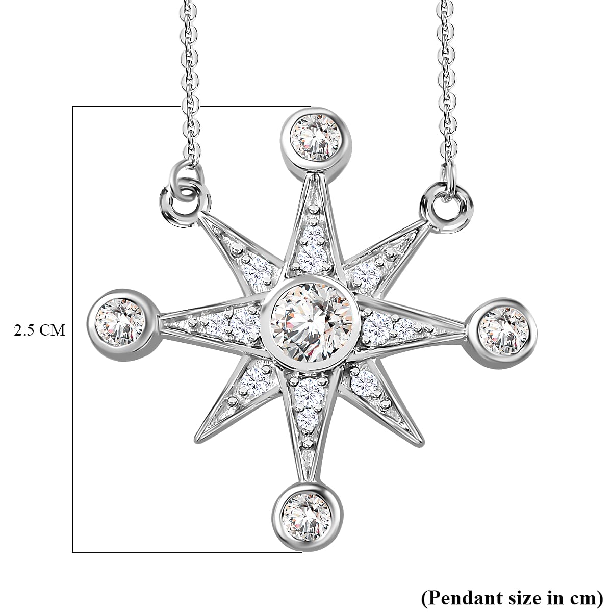 Moissanite Star Necklace (Size - 20) in Platinum Overlay Sterling Silver 7689752 7